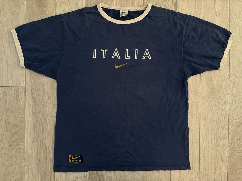 Vintage Nike Italia Soccer Ringer T-Shirt Navy Blue Size XL
